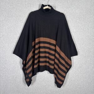 Peruvian Connection 100% Alpaca Poncho‎ OS Turtleneck Black Gold Rust Comfy Cozy